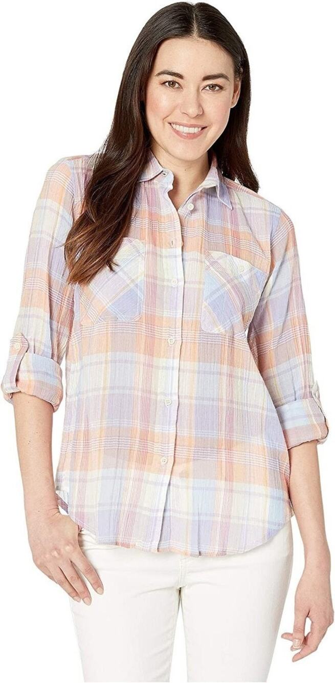 Lauren Ralph Lauren Size L Pastel Gauzy Semi-Sheer Button Up Long Sleeve Shirt
